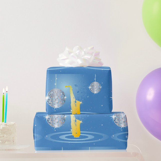 Disco Jazz Saxophone Sparkling Spegel Bollar Presentpapper (Skapare uppladdad)