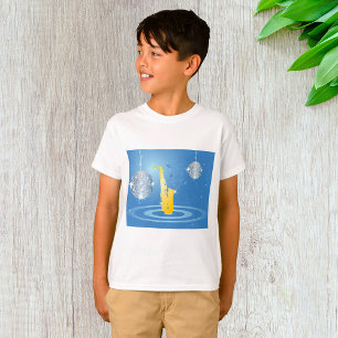 Disco Jazz Saxophone Sparkling Spegel Bollar T Shirt