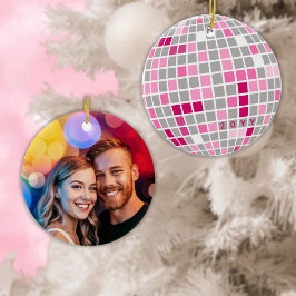 Disco Jul Rosa och Red Disco Boll Photo Julgransprydnad Keramik