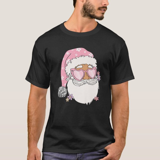 Disco Jultomten Rosa  Rosa Santa Blommigt T Shirt (Framsida)