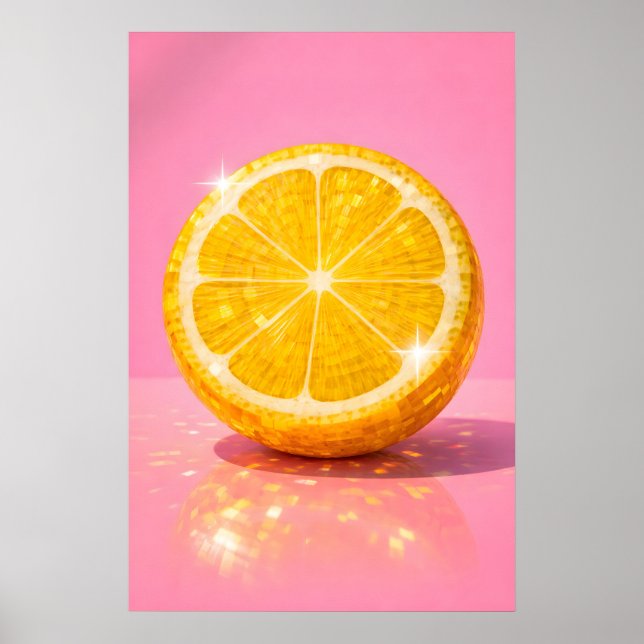 Disco Lemon Affisch, Rosa Y2K Spegelboll Frukt Poster (Framsidan)