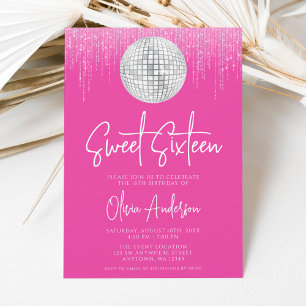 Disco Lights Silver Rosa Sweet 16 Inbjudningar