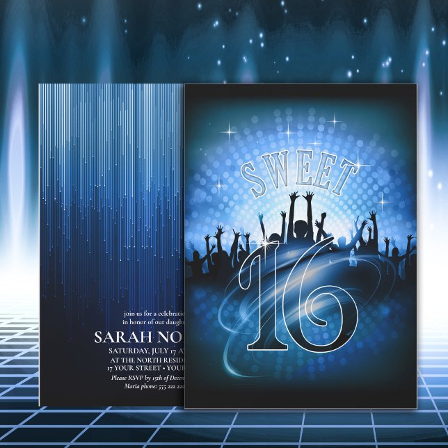Disco Ljus Sweet 16 Blue ID777 Inbjudningar (Skapare uppladdad)