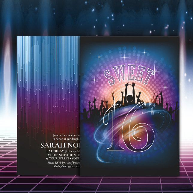 Disco Ljus Sweet 16 Rainbow ID777 Inbjudningar (Skapare uppladdad)