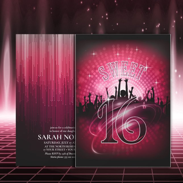 Disco Ljus Sweet 16 Red ID777 Inbjudningar (Skapare uppladdad)