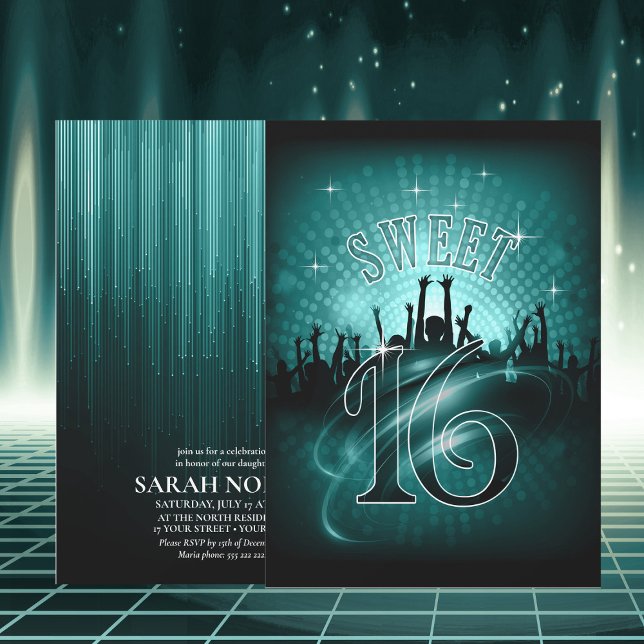 Disco Ljus Sweet 16 Teal ID777 Inbjudningar (Skapare uppladdad)