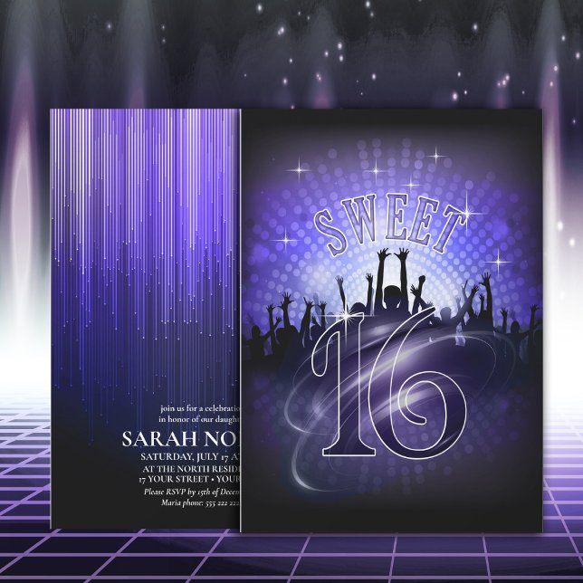Disco Ljus Sweet 16 Violet ID777 Inbjudningar (Skapare uppladdad)