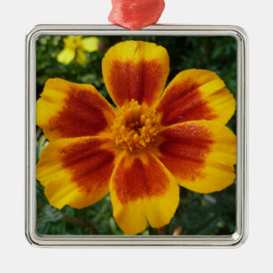 Disco Marigold Orange och Red Summer Flower Julgransprydnad Metall