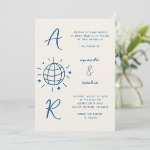 Disco Monogram Fransk Roligt Retro Hand plockade B Inbjudningar