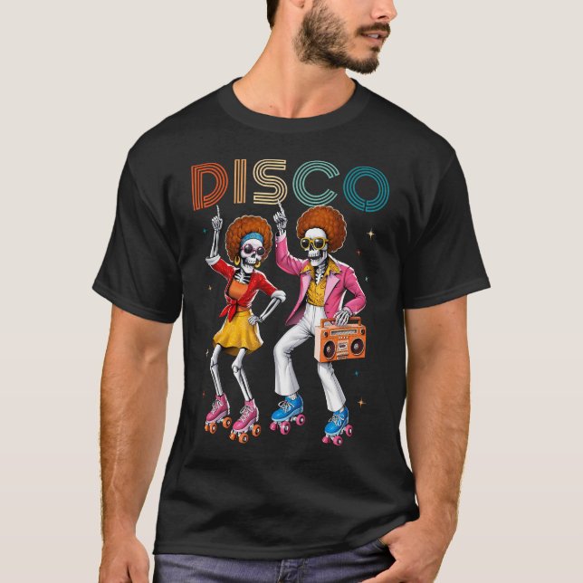 Disco Music Dansande Skelett Retro Dansfest 70Tal T Shirt (Framsida)
