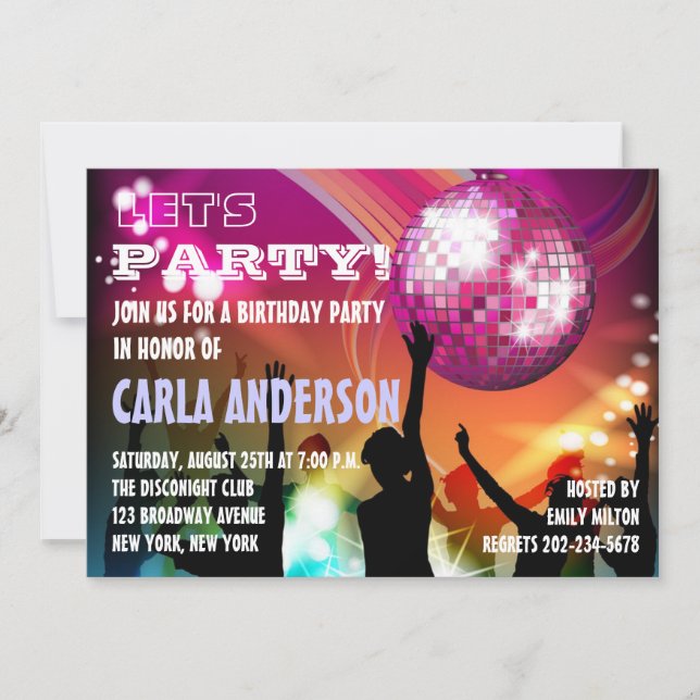 Disco natt Glam Födelsedagsfest/Smöjpartaj Inbjudningar (Framsida)
