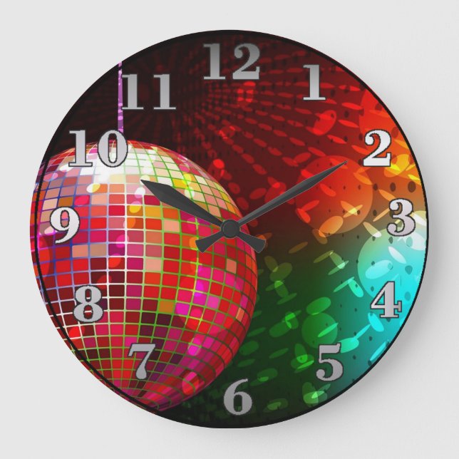 Disco Natt Retro 70's Disco Boll Wall Clock Stor Klocka (Framsida)