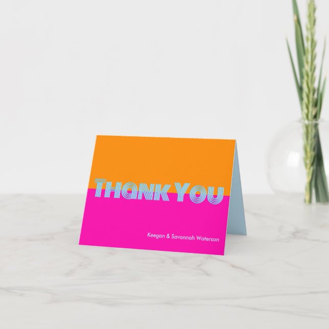 Disco Neon Bright Roligt Funky Photo Tack Kort (Framsida)