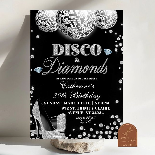 Disco och diamanter vuxen födelsedagsfest inbjudningar (Skapare uppladdad)