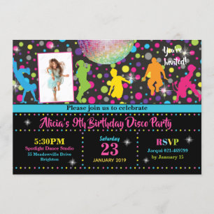 Disco Party bjudande Girl Dance Birthday Inbjudan
