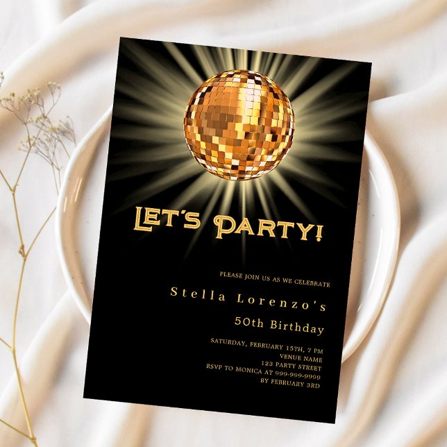 Disco party Black guld fyller år Inbjudningar (Skapare uppladdad)