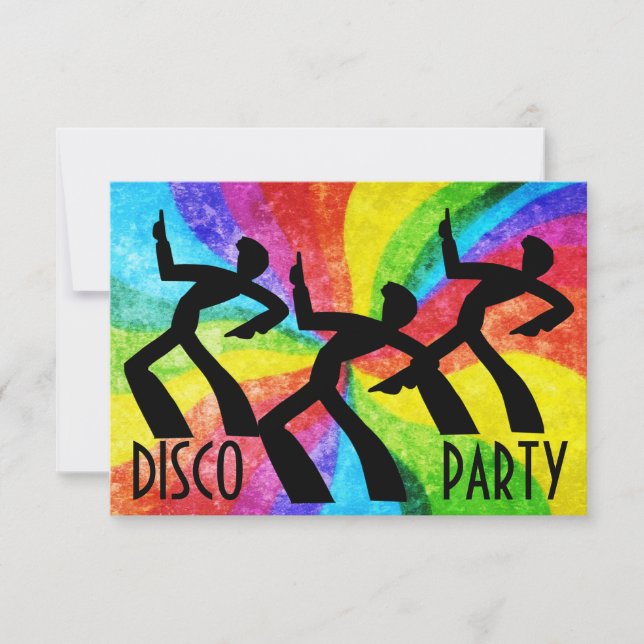 Disco Party - Dancing People and Rainbow Swirls Inbjudningar (Framsida)