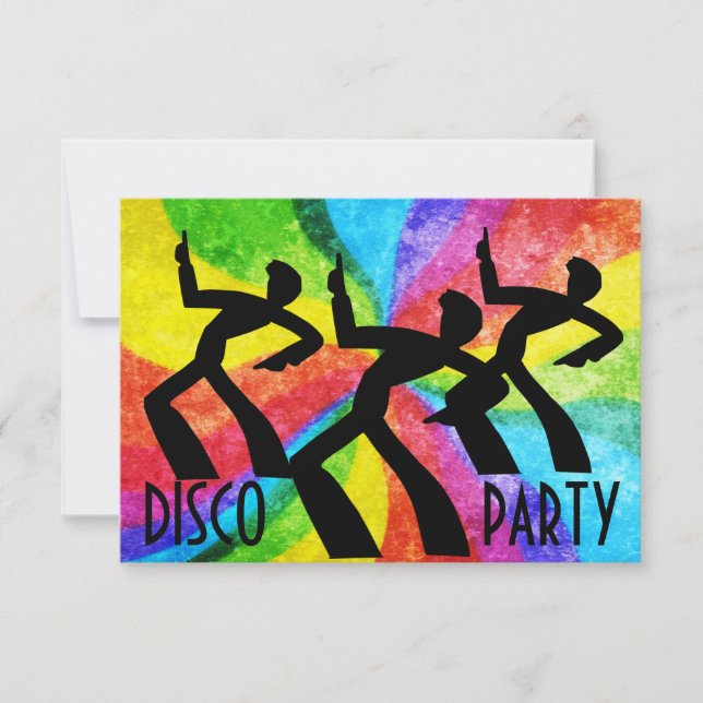 Disco Party - Dancing People and Rainbow Swirls Inbjudningar (Framsida)