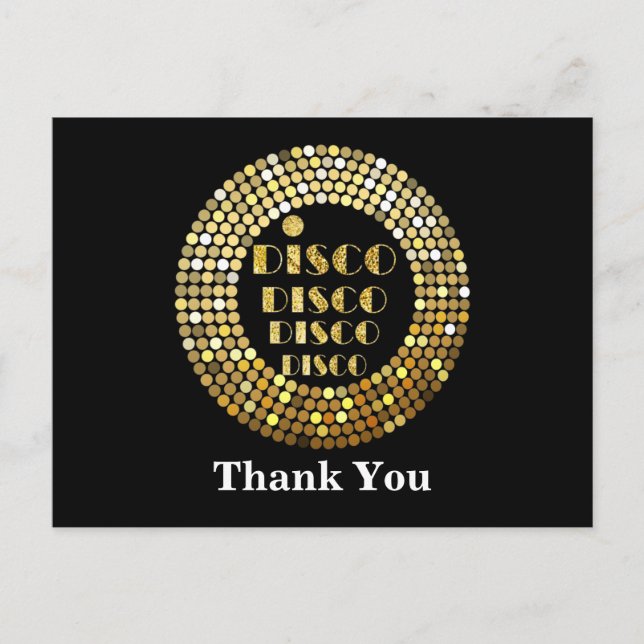 Disco party dans party 70-talet guld disco boll in inbjudan vykort (Framsida)