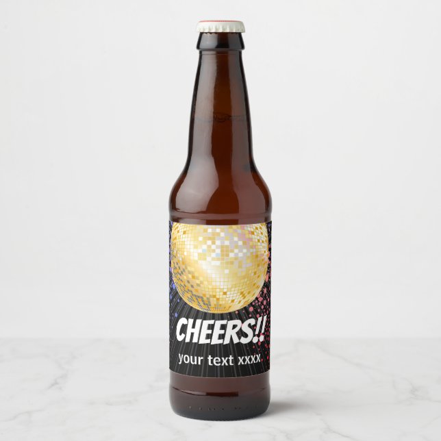 Disco party dans party 70-talet guld-disco boll ölflaska etikett (Framsida)