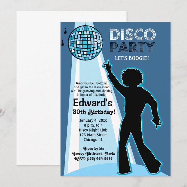Disco Party Födelsedagsinbjudningar Inbjudningar (Fram/baksida)