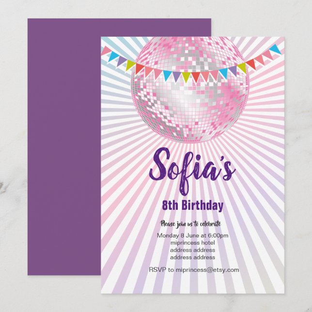 disco party, glitter, dans, partiinbjudan inbjudningar (Fram/baksida)