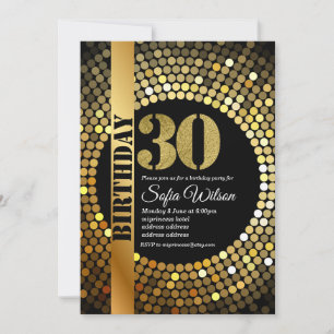 Disco party, guld, 70, födelsedagsfest inbjudningar