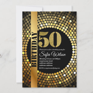 Disco party, guld, 70, födelsedagsfest inbjudningar
