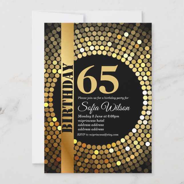 Disco party, guld, 70, födelsedagsfest inbjudningar (Framsida)