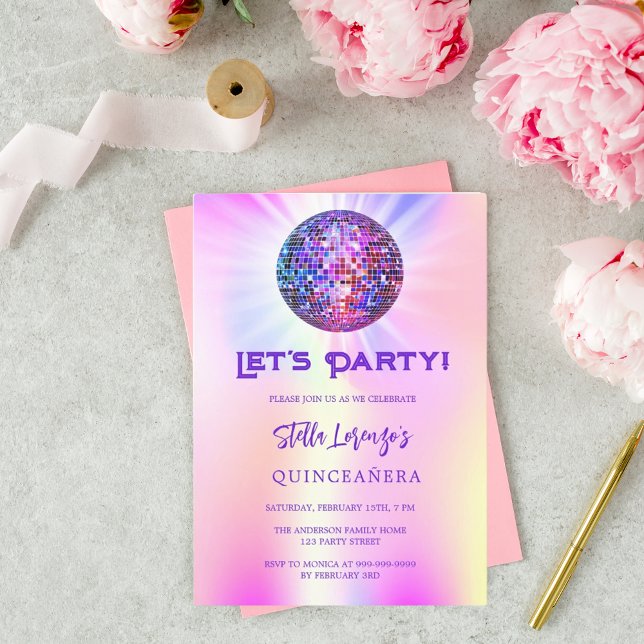 Disco party holografisk Quinceanera Inbjudningar (Skapare uppladdad)