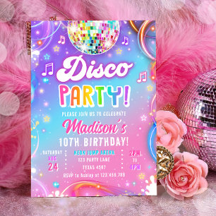 Disco Party Neon Retro Glöd Galen Flickas Födelsed Inbjudningar