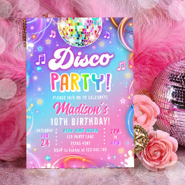 Disco Party Neon Retro Glow Crazy Girl Birthday Inbjudningar