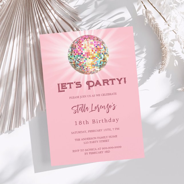 Disco party rosa-födelsedag inbjudningar (Skapare uppladdad)
