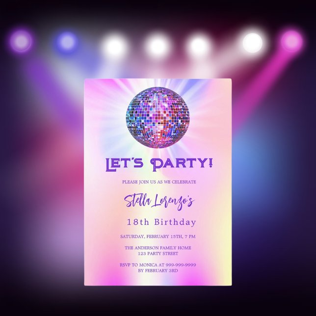 Disco party rosa-holografisk födelsedag inbjudningar (Skapare uppladdad)