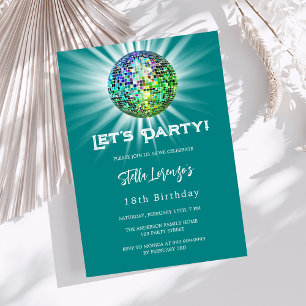 Disco party teal grönt-födelsedag inbjudningar