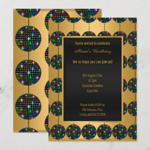 DISCO PARTY THEME GULD TILLFÄLLEN INBJUDANDE INBJUDNINGAR