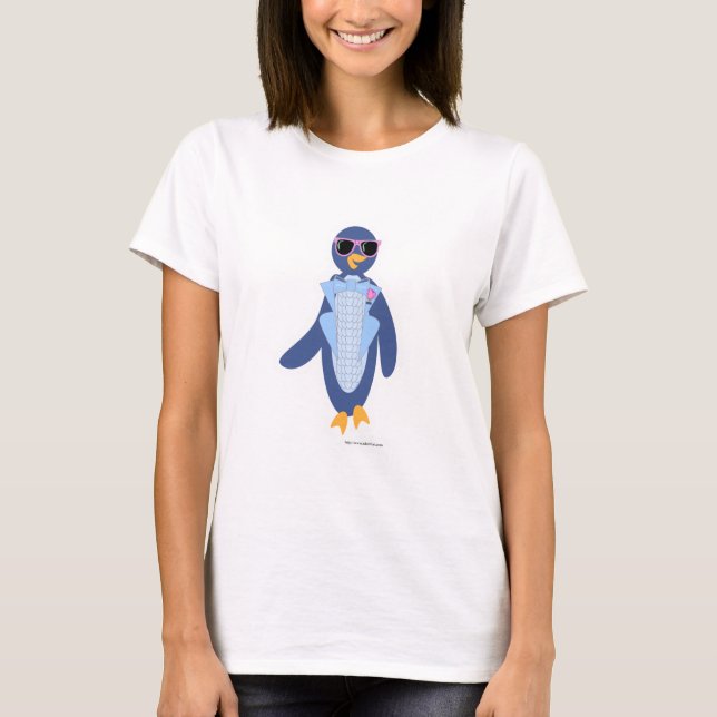 Disco Penguin Funny Groovy Tecknade figurer Tee Shirt (Framsida)