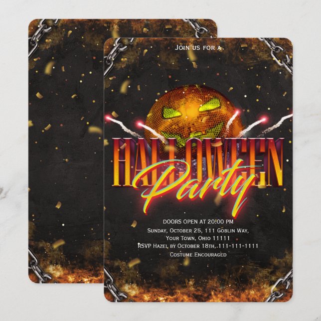 Disco Pumpa Halloweenfest för vuxna Inbjudningar (Fram/baksida)