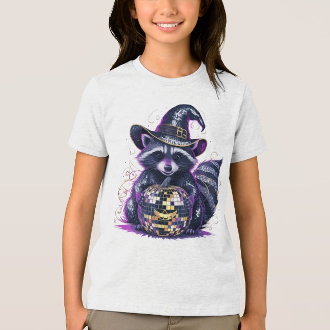 Disco Raccoon Halloween T-Shirt - Vibrant Witch Ha (Framsida)