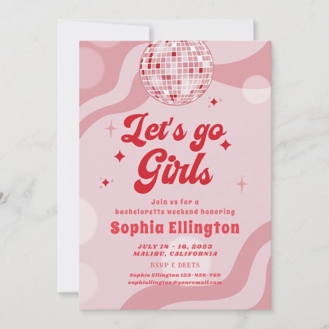 Disco Retro 70s Bachelorette Helg Itinerary Inbjudningar (Framsida)