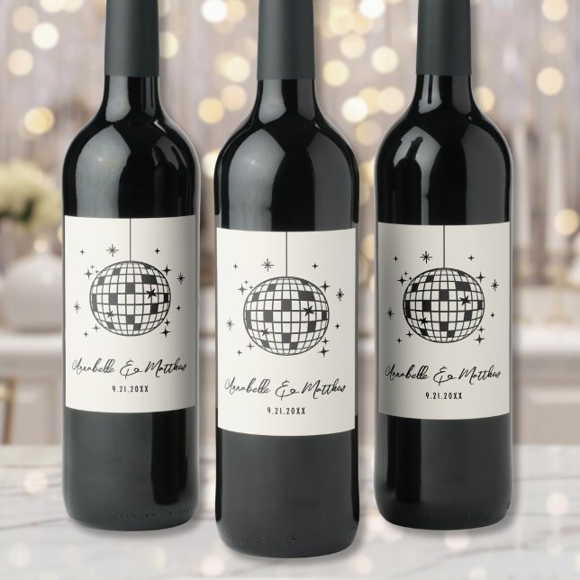 Disco Retro Hand Drawn Wedding Vinflaska Etikett (Disco Retro Hand Drawn Wedding Wine Label )