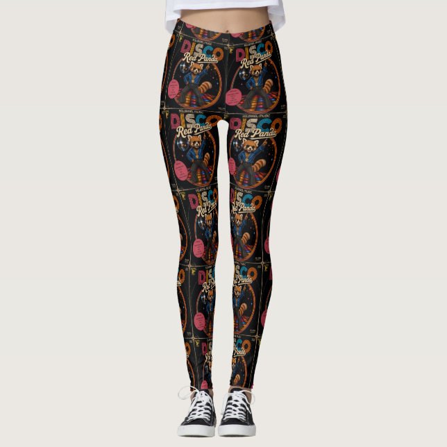 Disco Röd Panda Leggings (Framsida)