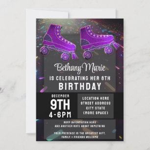 Disco Rollerskating Birthday Glitter Roller Skates Inbjudningar
