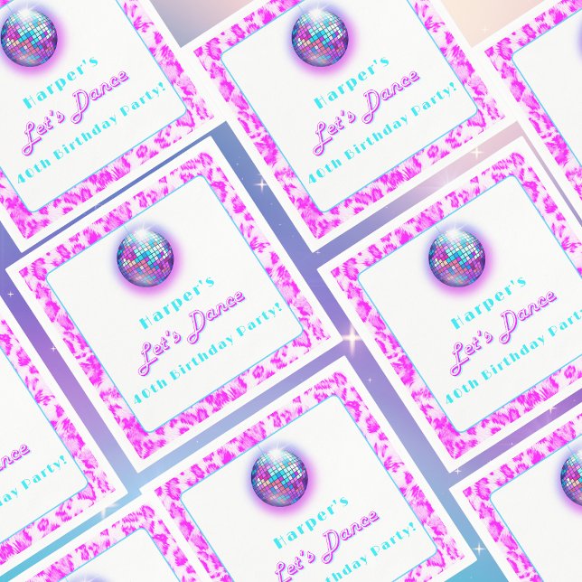 Disco Rosa Leopardtryck Retro Dans Födelsedag Pappersservett (Get Groovy: 'Let's Dance' Disco Ball Party Napkin for Retro-inspired Celebrations.)
