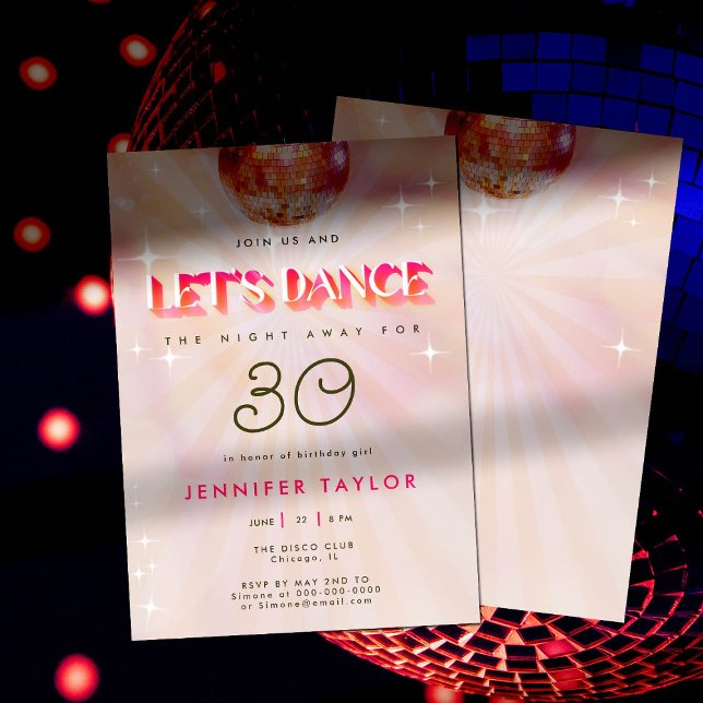 Disco Rosa Retro Red Dance 30års födelsedag Party Inbjudningar (Skapare uppladdad)