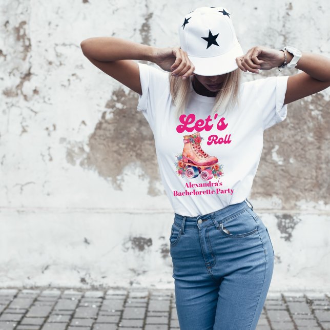 Disco Rosa Retro Roller Skating Bachelorette Part T Shirt (Skapare uppladdad)