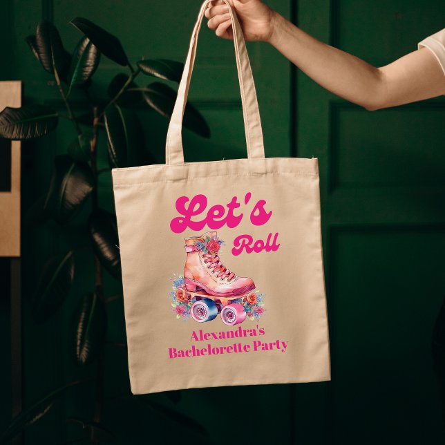Disco Rosa Retro Roller Skating Bachelorette Part Tygkasse (Skapare uppladdad)