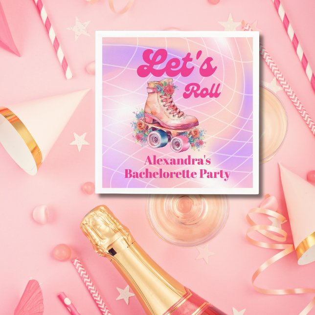 Disco Rosa Retro Rullskridsko Henparty Pappersservett (Skapare uppladdad)