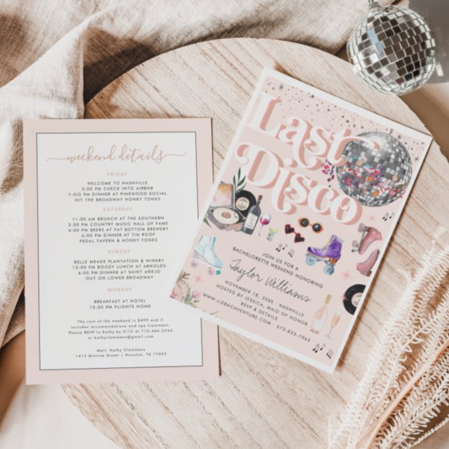 Disco Rosa Retro Rullskridskoåkning | Senterbröllo Inbjudningar (Skapare uppladdad)