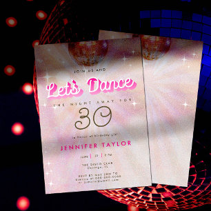 Disco Rosa Teal Retro Dance 30års födelsedag Party Inbjudningar